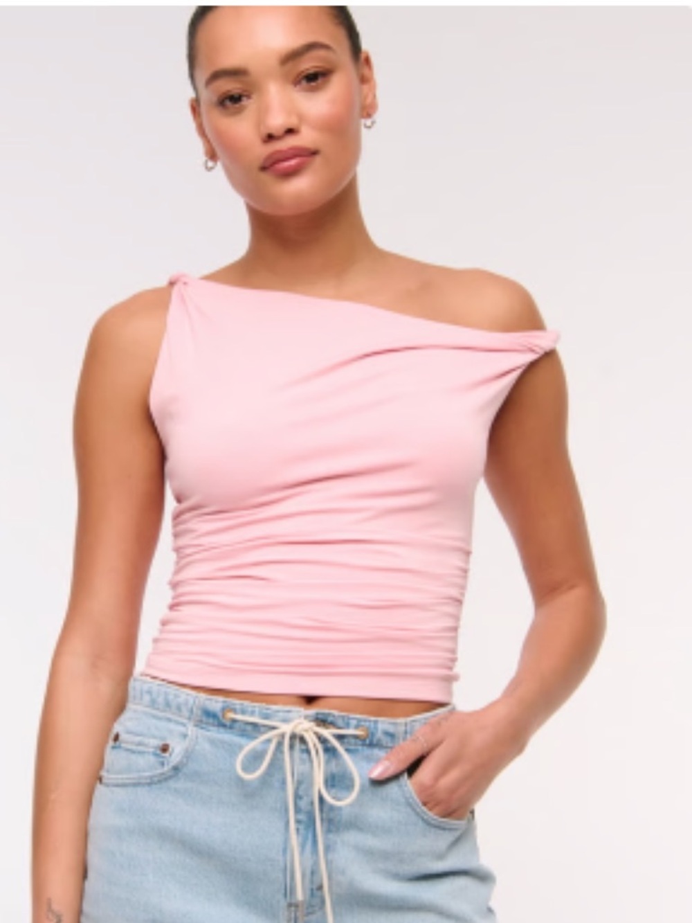 Abercrombie & Fitch Pink One-Shoulder Ruched Crop Top